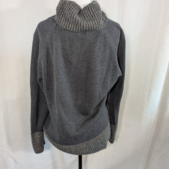 Gabby Isabella Cowl Neck Sweater Heathered Gray with Metallic Trim Medium Cotton - Picture 3 of 11